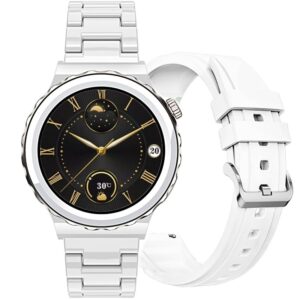 Smartwatch Damski Rubicon RNCE92-1 Srebrny-Ceramiczna Bransoleta + Biały Silikonowy Pasek