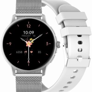 Smartwatch Damski GRAVITY GT12-8 Biały Pasek Silikonowy + Srebrna Bransoleta